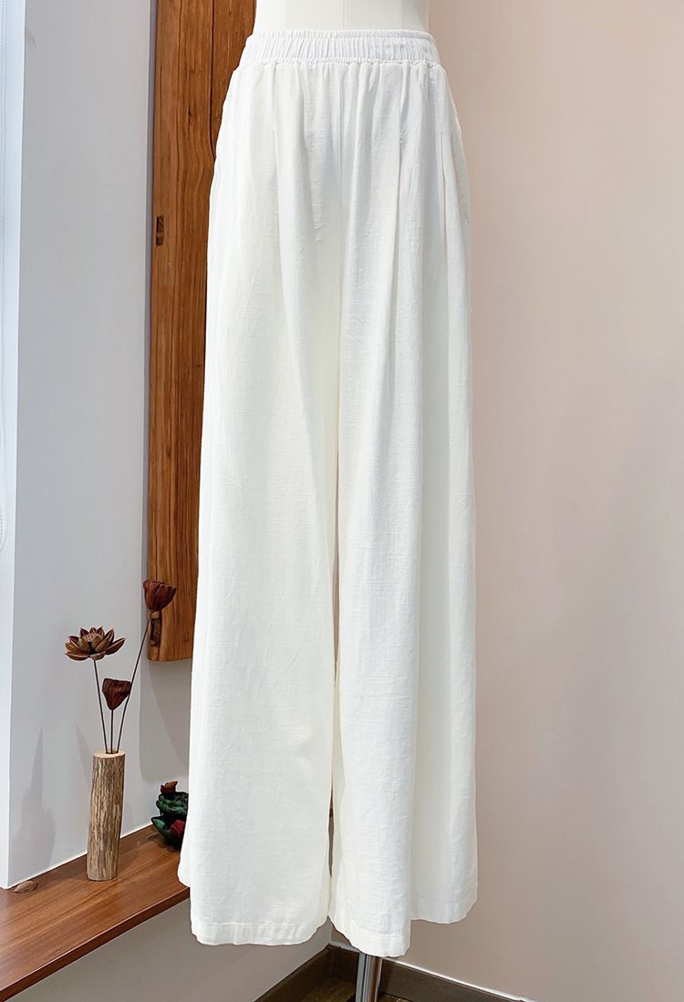 Women's Clothing Textured Linen Versatile Version Lengthen Legs Elegant and Chic Women's Skirt Pants Wide-leg Pants_voghion.com