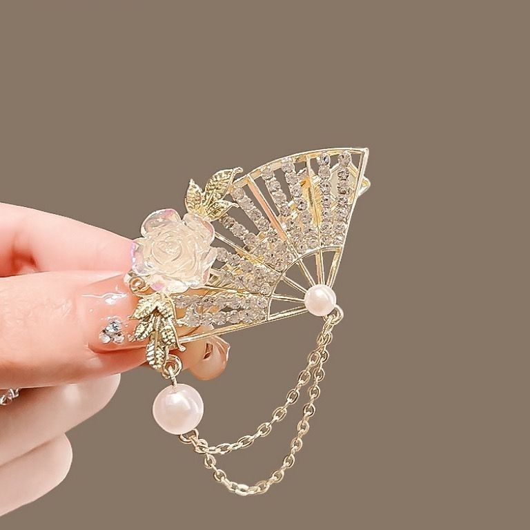 Genuine Fan Leaf Hairpin Silver Brooch Fan-shaped Antique High-end Corsage Pin Coat Accessories Hairpin Women's Model_voghion.com