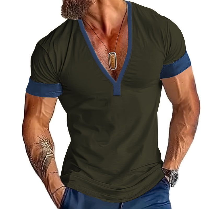 Instagram 2024 Saldi Estivi Maglietta Casual da Uomo a Maniche Corte con Scollo a V e Grandi Righe_voghion.com