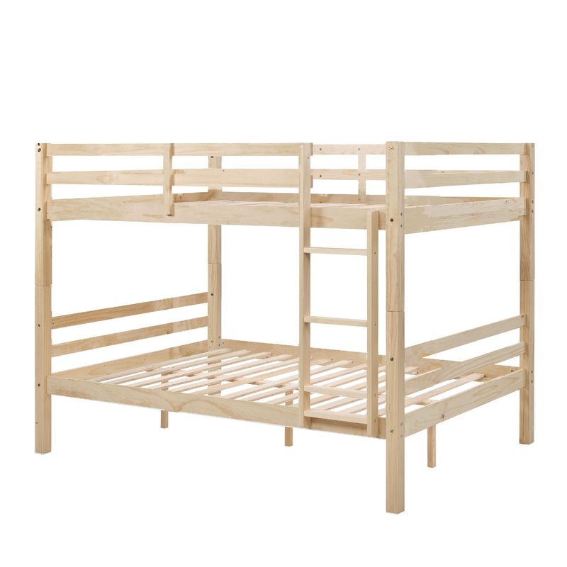 Full Over Full Bunk Bed With Thick Posts,Wooden Bunk Bed With High Guardrail And Ladder For Kids, Teens, Dorm Rooms, And Guest Rooms,No Box Spring Needed, Natural_voghion.com