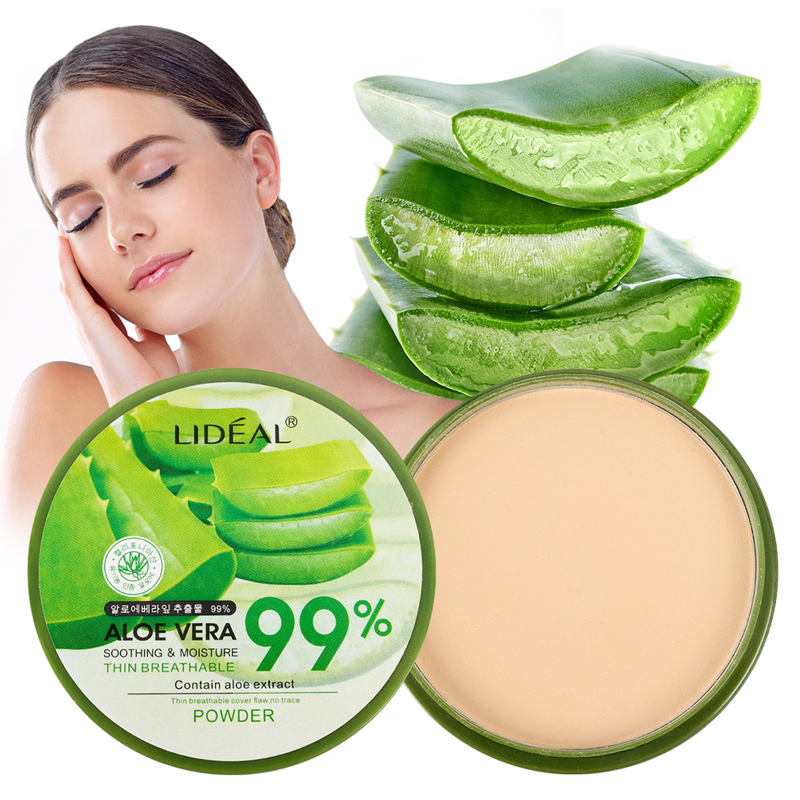 Waterproof 99% 1PC Aloe Vera Moisturizing Face Powder Smoothing Pressed Powder Breathable Makeup Concealer_voghion.com