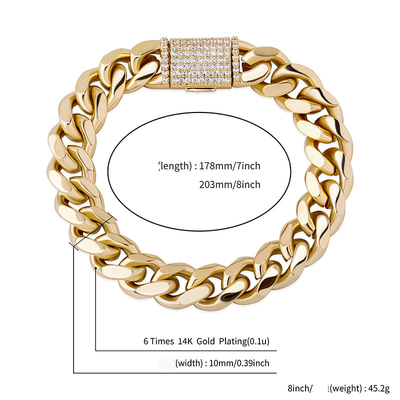 Ins New Box Jewelry Buckle Cuban Inlaid Zircon Real Gold Electroplated Hip Hop Men's Bracelet_voghion.com