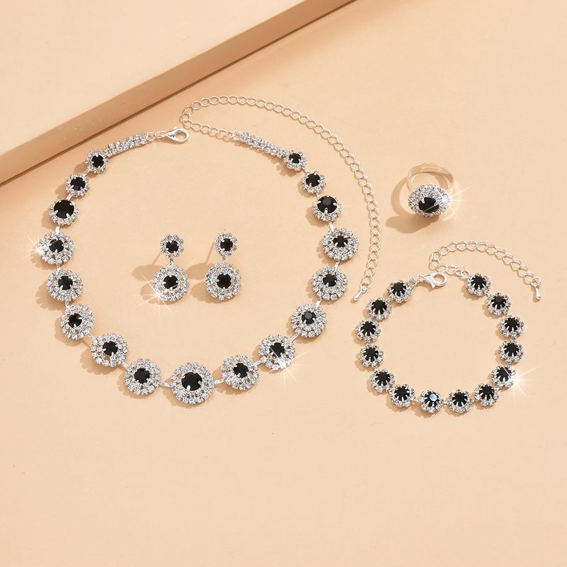 Moda sposa set gioielli da sposa collana orecchini braccialetto anello rotondo accessori per abiti minimalisti_voghion.com