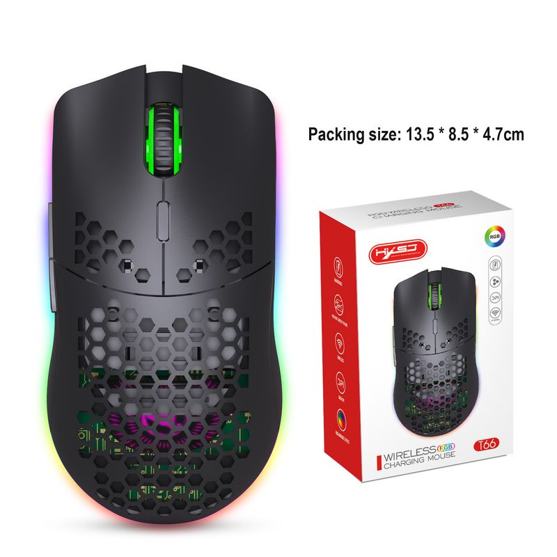 T66 Hole 2.4G brezžična miška Lahka zasnova Cellular RGB Glow 6-Key Mouse Patch_voghion.com