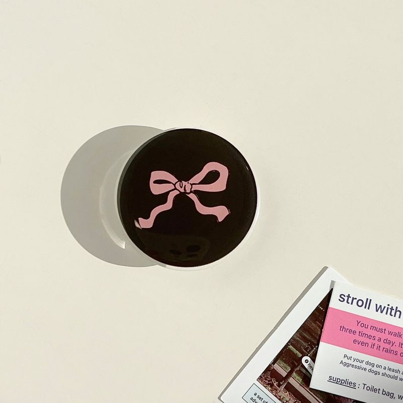 TechGlobe Korean Style Heart Black Bow Stand Suitable For Sweet Creative Back Sticker Shell Telescopic Cartoon Multi-Functional_voghion.com