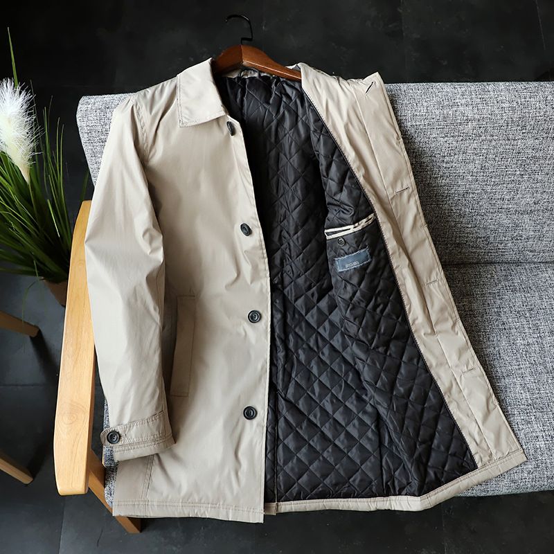 Men's Waterproof Windproof Quilted Long Coat With Stand Collar Winter Warm Trench Coat For Casual Outwear (Khaki, Black, Navy, Gray)_voghion.com