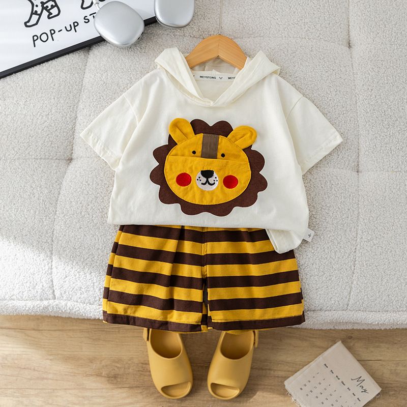 Five Small Seven Abbigliamento per bambini 2024 Nuova collezione estiva 0-5 Ragazzi Felpa con cappuccio in 3D con cartoni animati Sottile Manica corta Elegante_voghion.com