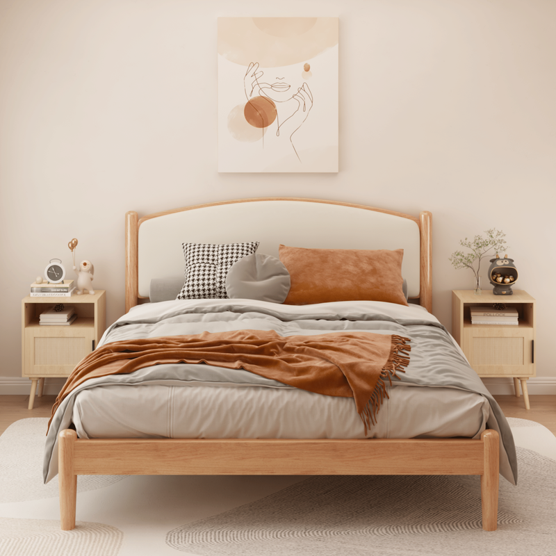 22.83" H Rattan Nightstand, Side Table With Door Open Shelf,Accent Bedside End Table With Solid Wood Legs For Bedroom, Dorm And Small Spaces_voghion.com