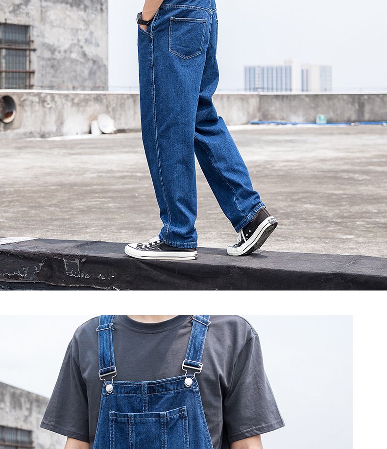 Man's clothing Blue overalls for men loose straight leg unisex work pants Overalls with suspenders_voghion.com