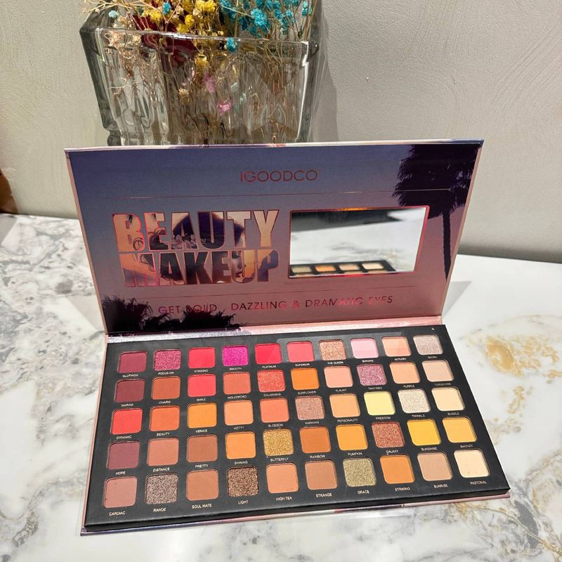 50-Color Sunset Eyeshadow Palette - Matte & Shimmer Makeup (Sunset Beauty Design Travel-Friendly Vegan & Cruelty-Free With Mirror & Brush)_voghion.com
