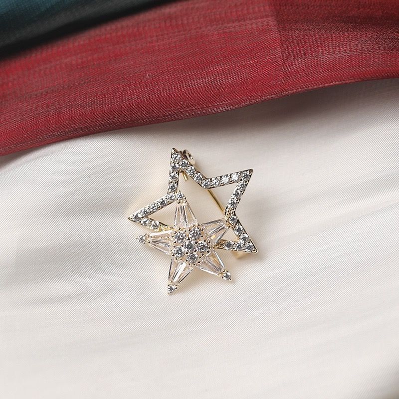 Double-layer Five-pointed Star Brooch, Personalized Simple Corsage, Suit Accessories, Clothes Neckline, Anti-light Pin, Versatile Badge_voghion.com