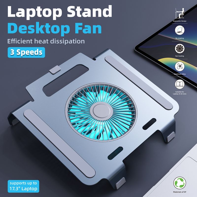 Laptop Aluminiumlegierung Integrierte Drei-Gang-Blaulicht-Desktop-Lüfter Kühler Laptop-Halterung_voghion.com