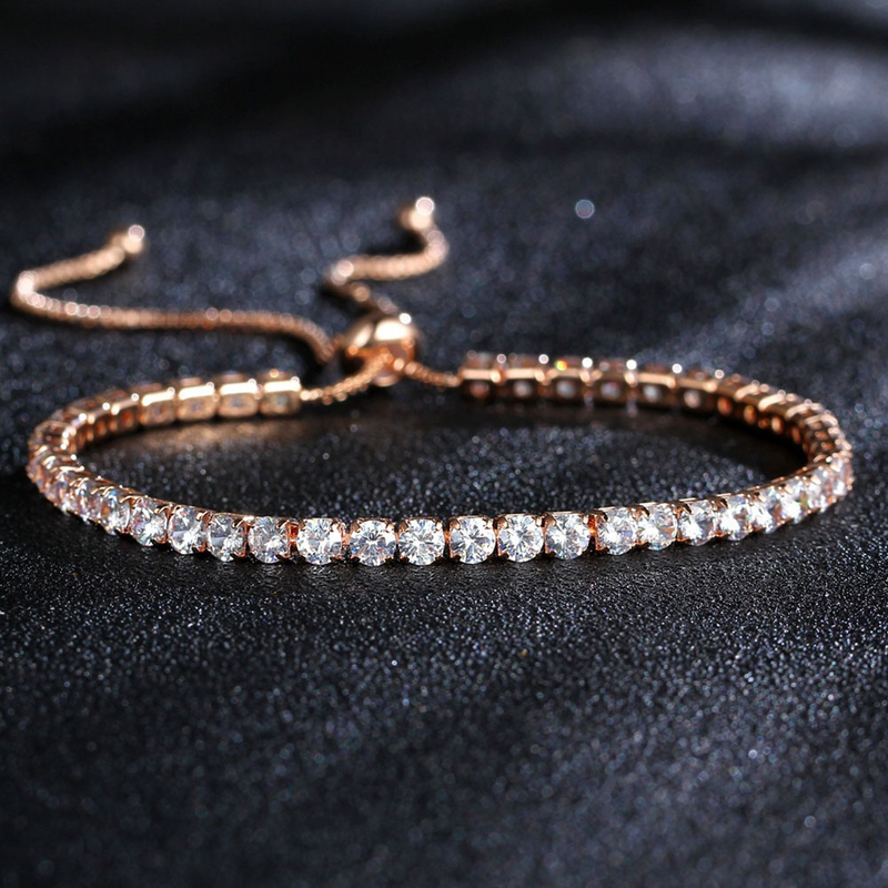 Yamaler Luxury Cubic Zircon Single Row Pull Slider Bracelet Femmes Bracelet Réglable_voghion.com