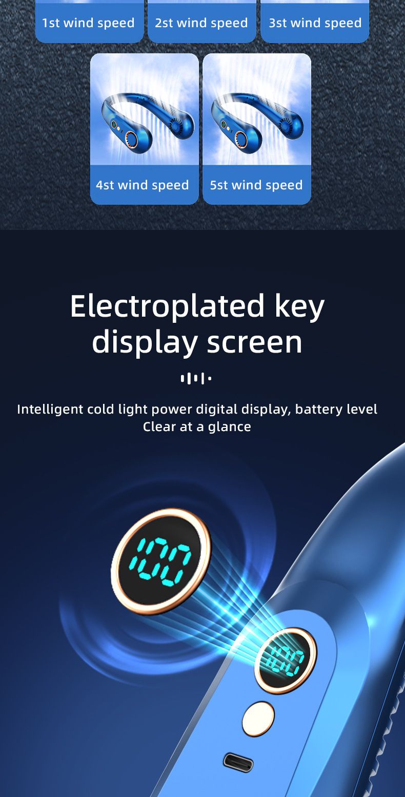 BreezeNeck P30 Wearable Fan - Hands-Free Bladeless Neck Fan With Digital Display (Type-C Fast Charge, 18H Cooling)_voghion.com