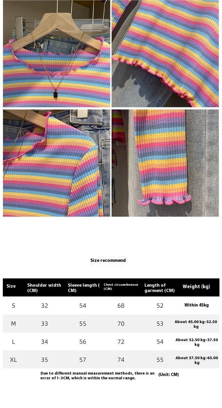 339 # Ženska črtasta majica z dolgimi rokavi iz čistega bombaža, notranja spodnja majica z majhno velikostjo, zunanja majica za zgodnjo pomlad in jesen_voghion.com