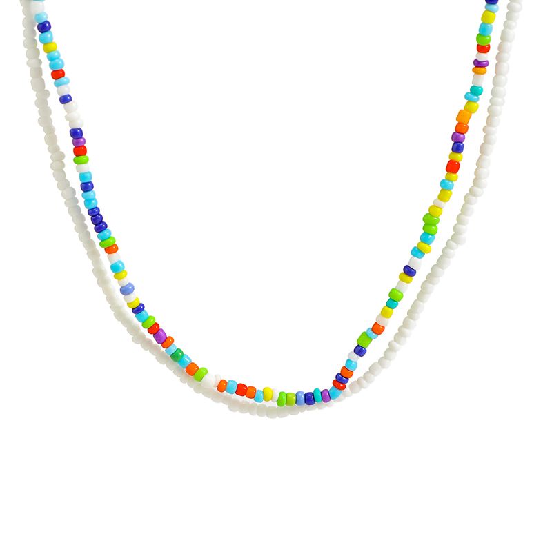 KunJoe - Juego de 2 gargantillas bohemias multicapa con cuentas de arroz de colores para hombres y mujeres, joyería de cadena corta hecha a mano 2024_voghion.com