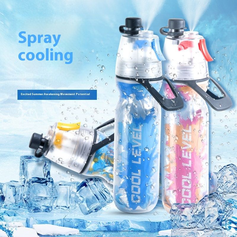Outdoor-Radsport-Sprühflasche mit Strohhalm, multifunktionale Kühlflasche für Fahrräder, doppellagiger Kaltwasserbecher_voghion.com