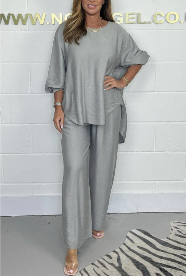 Ensembles de pantalons pour femmes, jambes longues et larges, décontracté, mode, couleur unie, nouvelle collection 2024_voghion.com