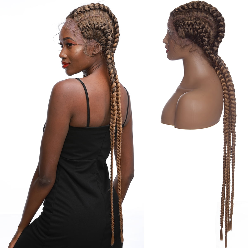 36inch chemical fiber lace braid wig wig 13*5*1 lace hand-woven braid four-strand braid long braid wig_voghion.com