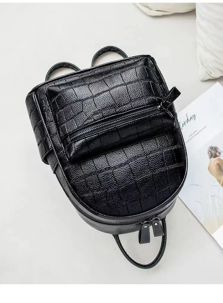 Mini zaino versione coreana con motivo a coccodrillo 2024 nuovo zaino da donna in pelle PU carino piccolo bianco nero per ragazze_voghion.com