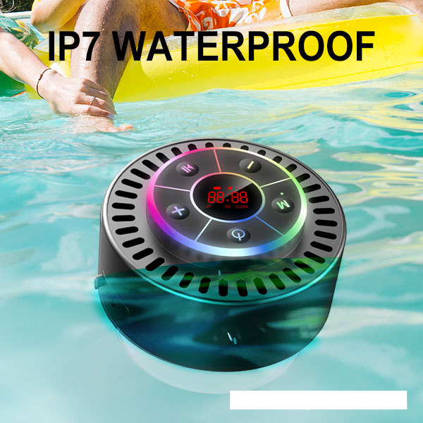 Haut-parleur bluetooth pour salle de bain, étanche à 7 niveaux, anti-poussière et antichoc, affichage de l'heure LED, mini haut-parleur radio FM intégré_voghion.com