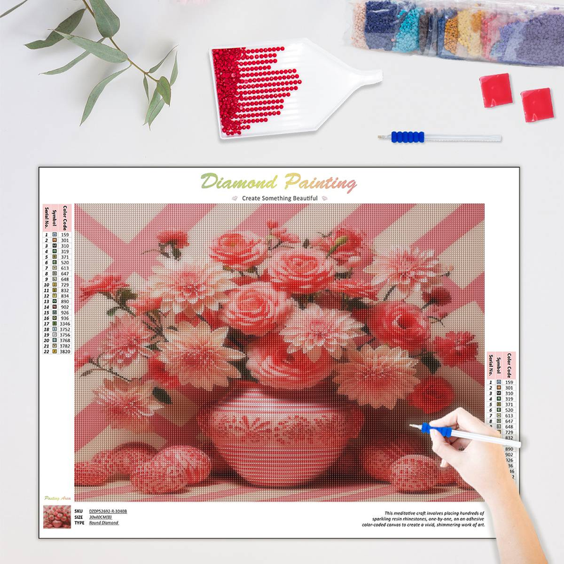 PhotoCustom 5D gyémántfestés, teljes kerek gyémánt hímzés, rózsaszín krizantém gyémánt mozaik kép_voghion.com