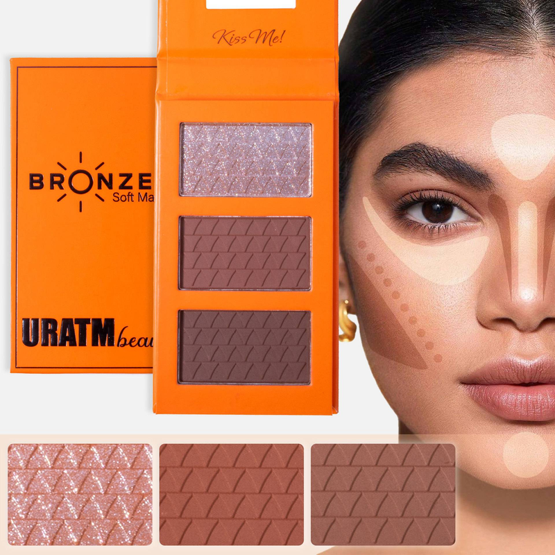 Trefarget highlighter Blush-plate Matt perlitt Solid konturplate Lysnende neseskygge Naturlig nude sminkepudder_voghion.com