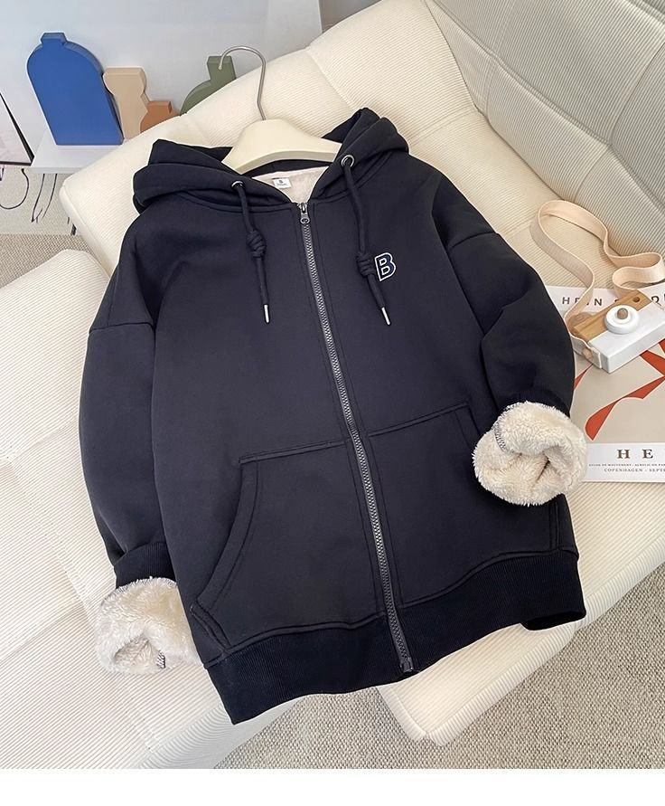 Ženska oblačila Žametna, odebeljena jopica sherpa s kapuco za ženske, jesen in zima, nova ženska ohlapna topla jopica z dolgimi rokavi in zadrgo_voghion.com