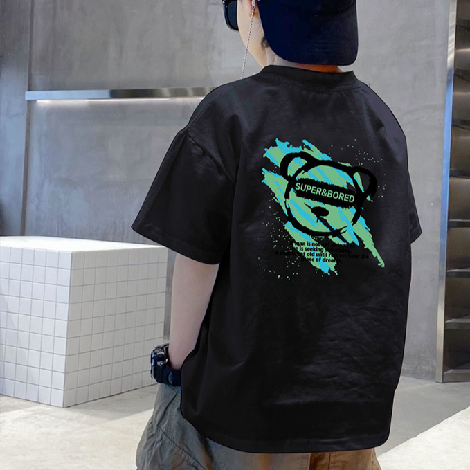 Abbigliamento per bambini Ragazzi Maglietta a maniche corte Estate Nuova estate per bambini Maglietta larga in puro cotone Maglietta per ragazzi grandi Maglietta a maniche corte Street Blasting da uomo_voghion.com