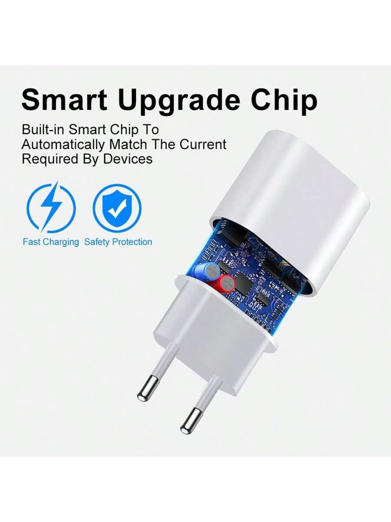 EU-Stecker-Ladegerät mit 3,3 Fuß/6,6 Fuß PD-Schnellladekabel-Ladekit, europäischer Standard PD 20 W, multifunktionales Schutzwandladegerät, Ladegerät_voghion.com