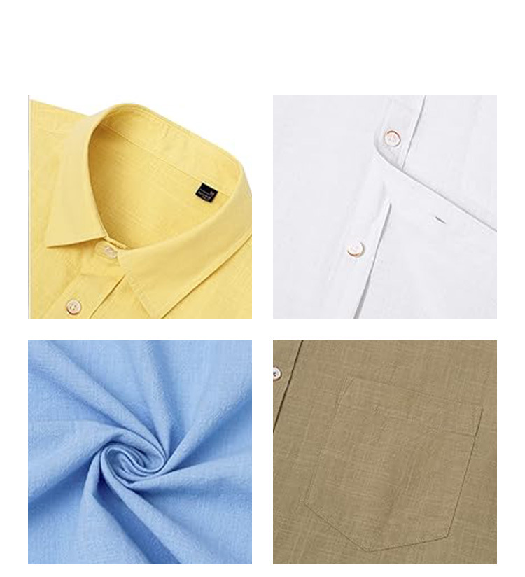 Abbigliamento Uomo Camicia a Maniche Corte da Uomo Nuova Camicia con Risvolto in Cotone e Lino Camicia Casual Estiva con Bottoni Camicia Sottile da Uomo con Fodera Corta_voghion.com
