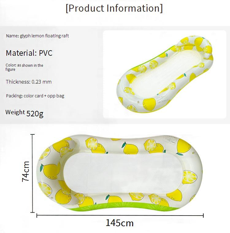 Sillón inflable premium en forma de 8 con malla transpirable y soporte para el cuello (PVC ecológico, tamaño único, para piscina/playa, diseño con estampado de limones)_voghion.com