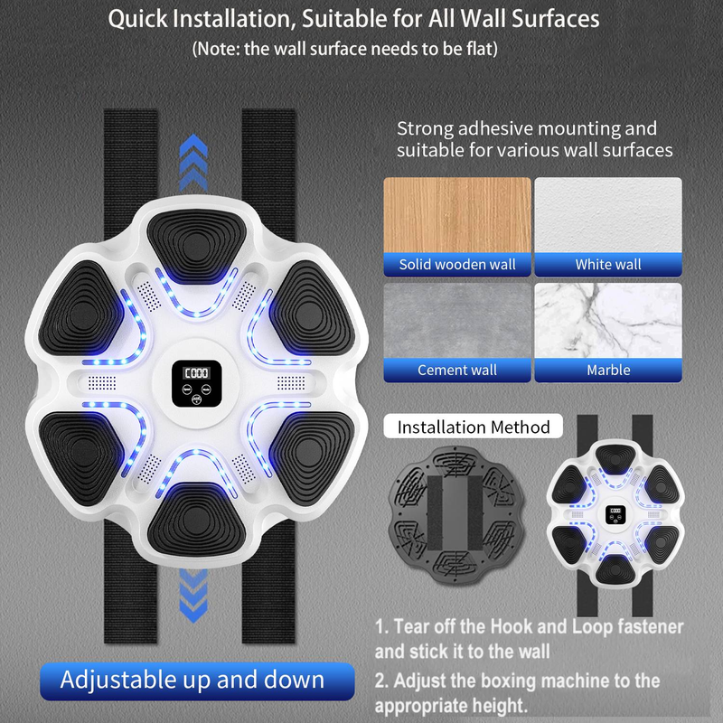 Model Smart Music Boxing Machine For Adults Kids, Training Machine With LED Electronic Wall Mounted, Home Indoor Workout Equipment With Boxing Gloves_voghion.com