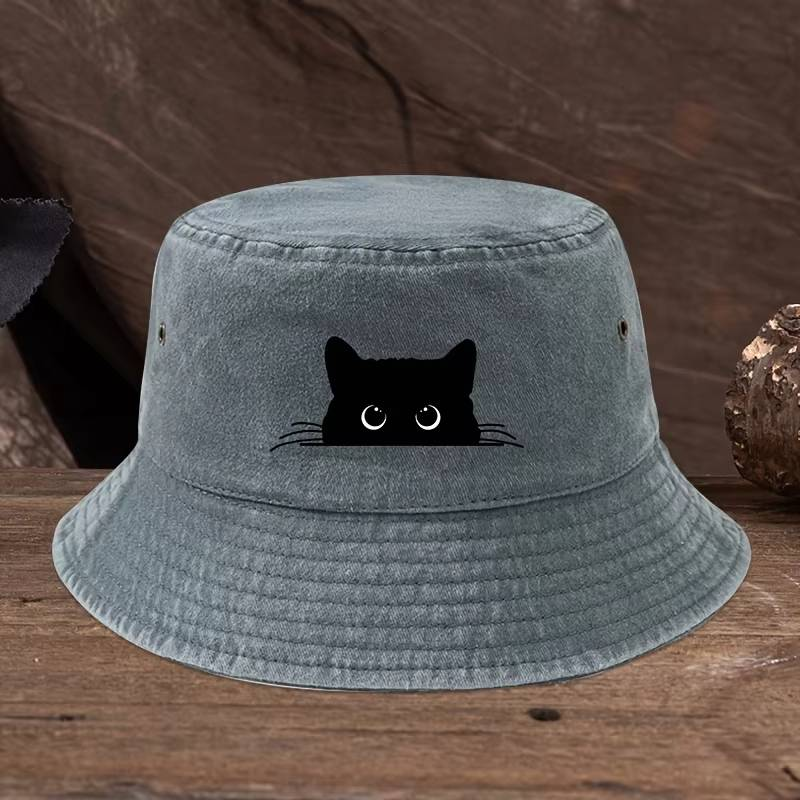 Cute Black Cat Print Pattern Fisherman Hat With Vintage Style Suitable For Outdoor Travel For Men And Women_voghion.com