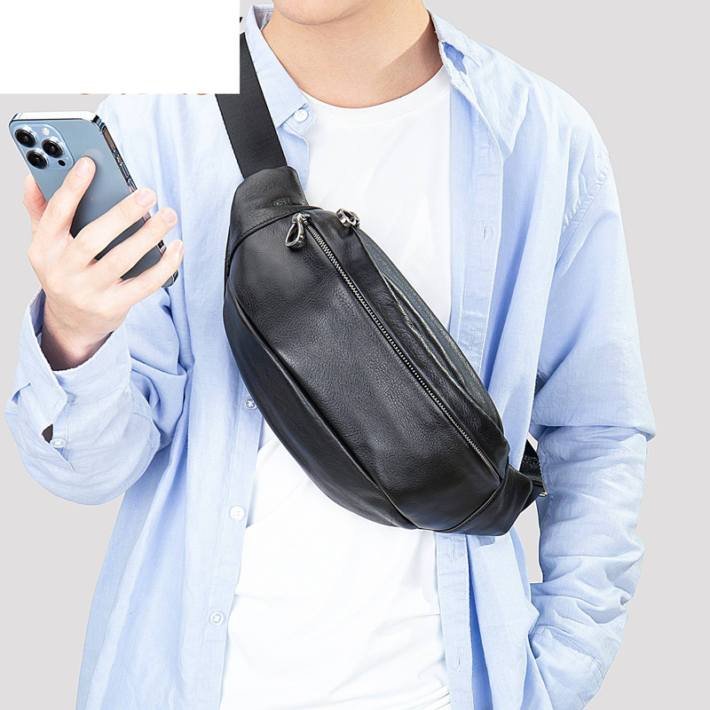 Herren-Hüfttasche aus echtem Leder – trendige Umhängetasche für den täglichen Gebrauch, langlebig und stilvoll, schwarze multifunktionale Brusttasche aus Rindsleder der ersten Schicht_voghion.com
