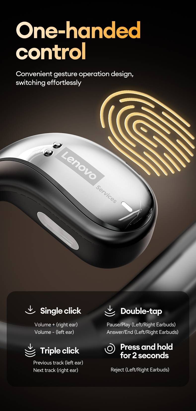 Auriculares Bluetooth originales Lenovo LE505 de conducción ósea 6.0 OWS, auriculares inalámbricos estéreo HIFI, bajos, para música, juegos y deportes._voghion.com