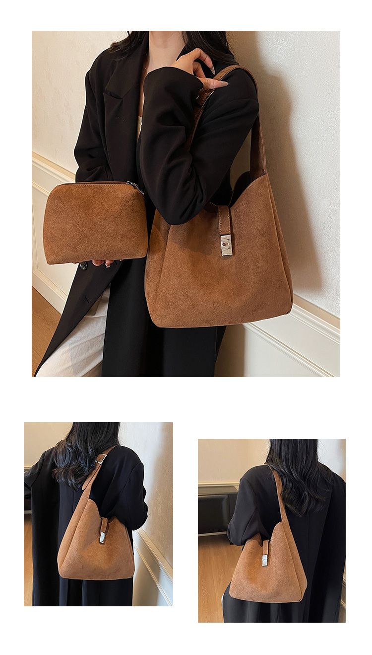 Sac à bandoulière simple et tendance de grande capacité pour femme, nouveau modèle 2025, sac seau décontracté en daim_voghion.com