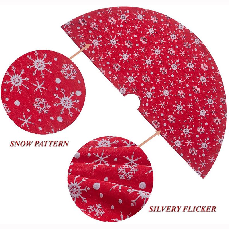 Jupe de sapin de Noël festive avec motif flocon de neige rouge - Décoration d'intérieur pour les fêtes, styles traditionnels et modernes_voghion.com