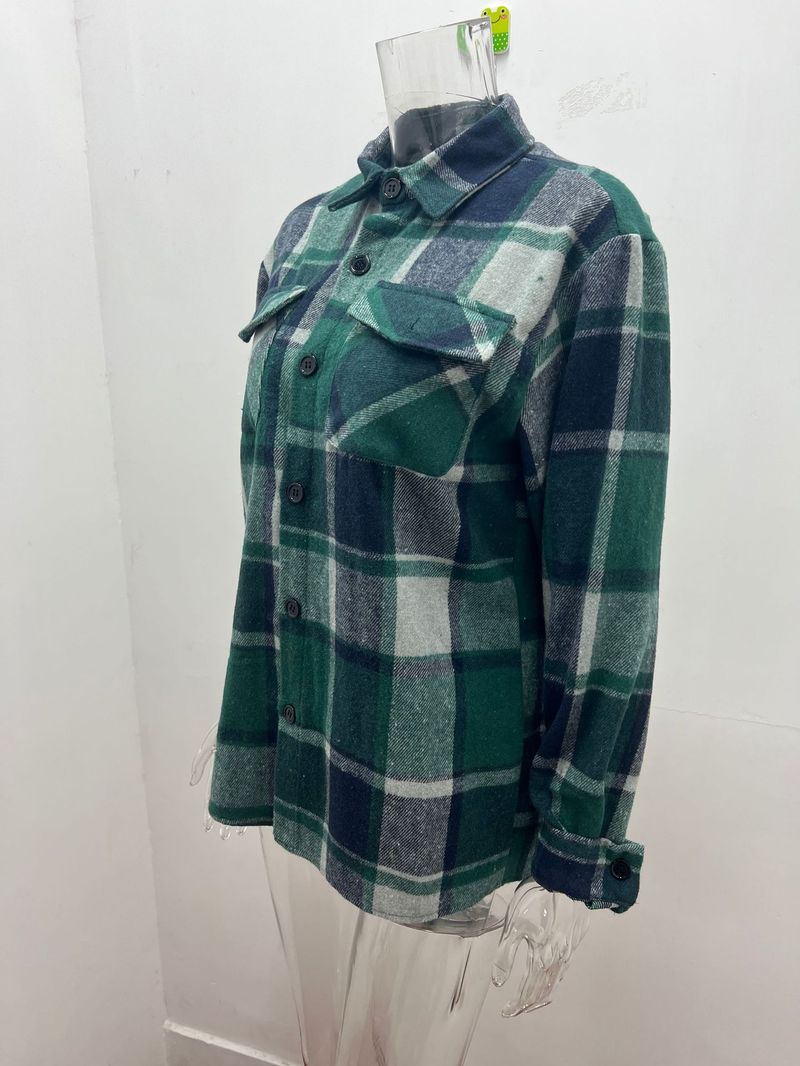 Herrenbekleidung kariertes Hemd langärmlige Knopf-Freizeitjacke_voghion.com