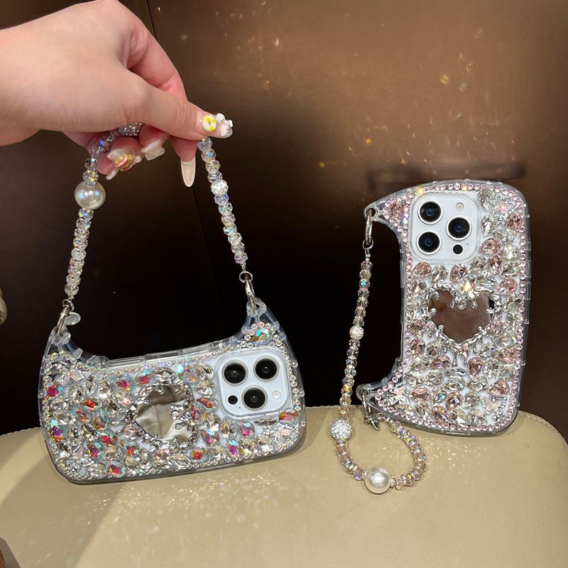 3D Bling Diamant Strass Handyhülle für iPhone 17 Air 16 15 14 Plus 13 12 Pro Max 11 Glitzer Glitzer Handtasche Stil Hülle_voghion.com