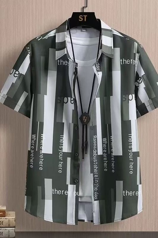 Plaid Flower Shirt For Men, Loose And Casual Short Sleeved Shirt For Spring And Summer, Jacket For Men_voghion.com