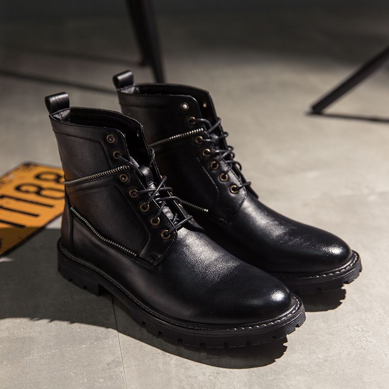 Euro Step, stivali alti autunnali in stile coreano, stivali medi cinesi Martin, scarpe brogue britanniche in pelle intagliata da uomo_voghion.com