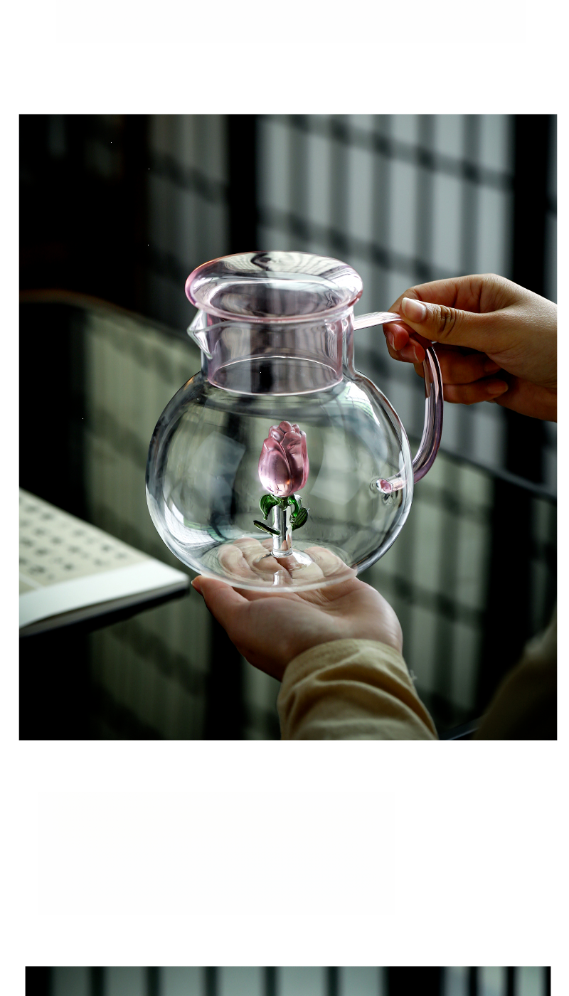 Hochwertiges, hochtemperaturbeständiges Glas mit Rosenblüte, kaltes Wasser, verdickt, hitzebeständig, große Kapazität zum Aufbrühen von Tee_voghion.com