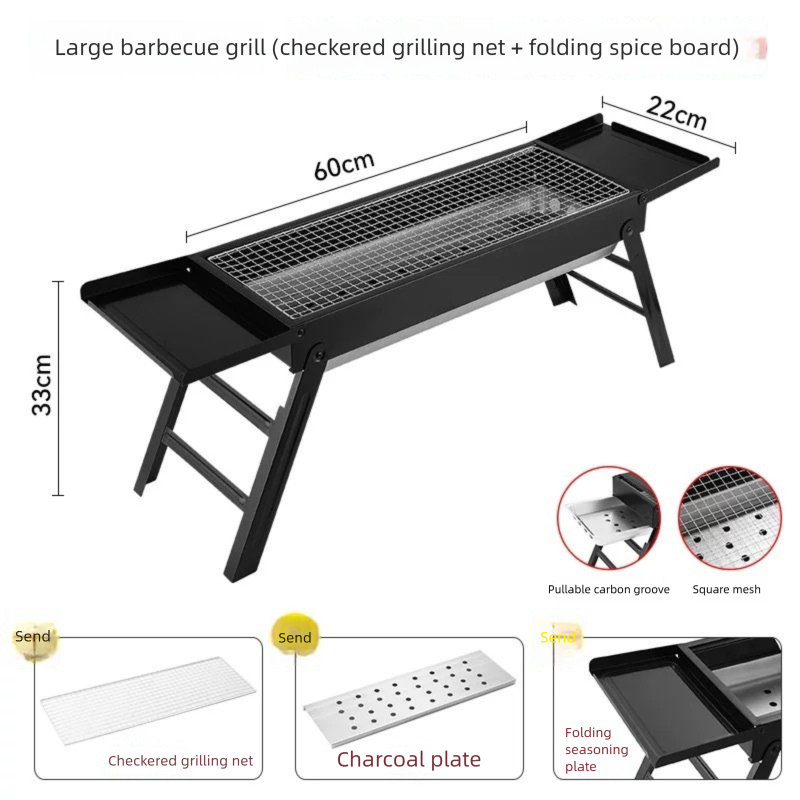 Portable Charcoal BBQ Grill, Foldable Outdoor Patio Barbecue Rack, Compact For Camping Garden Picnic_voghion.com
