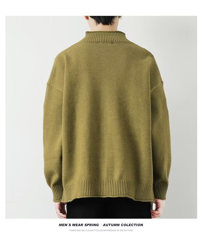 Men's British-Style Knit Jacket - Zip-Up Stand Collar Sweater (Black/Mustard/Green, M-XXXL)_voghion.com