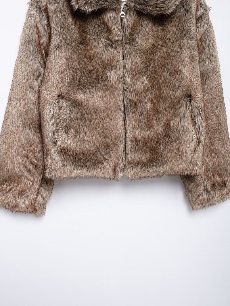 Damenbekleidung, modischer Old Money Style, Vintage-Stil, warmer Kunstpelz-Jackenmantel mit Kunstpelzjacke, Vintage-Stil, modische Oberbekleidung_voghion.com