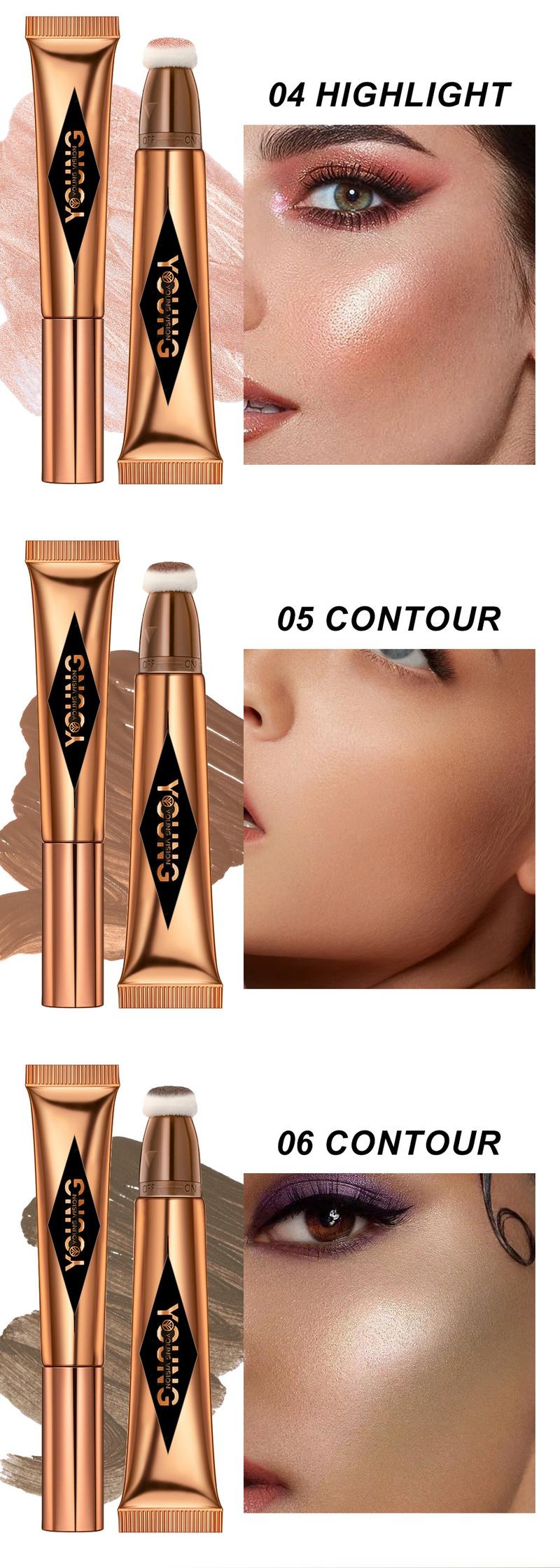 YOUNG VISION Almofada Contorno Blush Iluminador em Bastão Blush Líquido Multicolorido Maquiagem Longa Duração Acabamento Natural Portátil Multifuncional Ferramenta de Beleza_voghion.com
