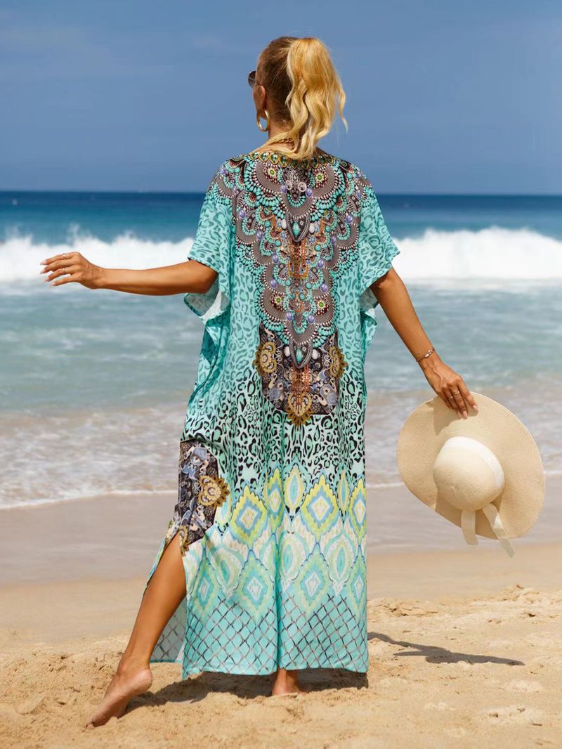 Bohemian Beach Cover-Up Kleid – Leichte und atmungsaktive Tunika aus 99 % Baumwolle für Damen, übergroßes, fließendes Sommerkleid, perfekt für den Pool_voghion.com