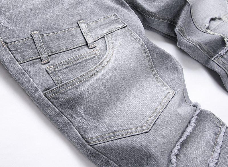 Heren Slim Fit Stretch Jeans - Trendy Grijze Denim Broek met Elastisch Comfort, Mid-Rise Casual Broek_voghion.com