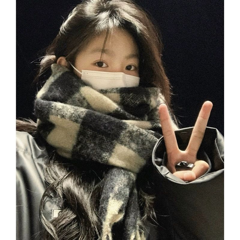 Nuova sciarpa invernale calda e spessa per studenti, tinta unita, colore blu foschia, per donne_voghion.com